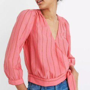 Madewell Wrap Top in Cecilia Stripe Pink, Size M